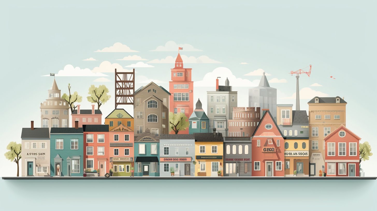 An illustration of a city showcasing tax-advantaged real estate investments in a flat style.