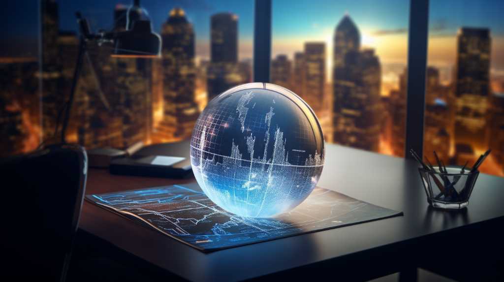 A globe on a desk with a city in the background, symbolizing the global perspective of the real estate cycle.