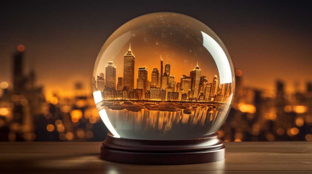 A snow globe with a cityscape in it.