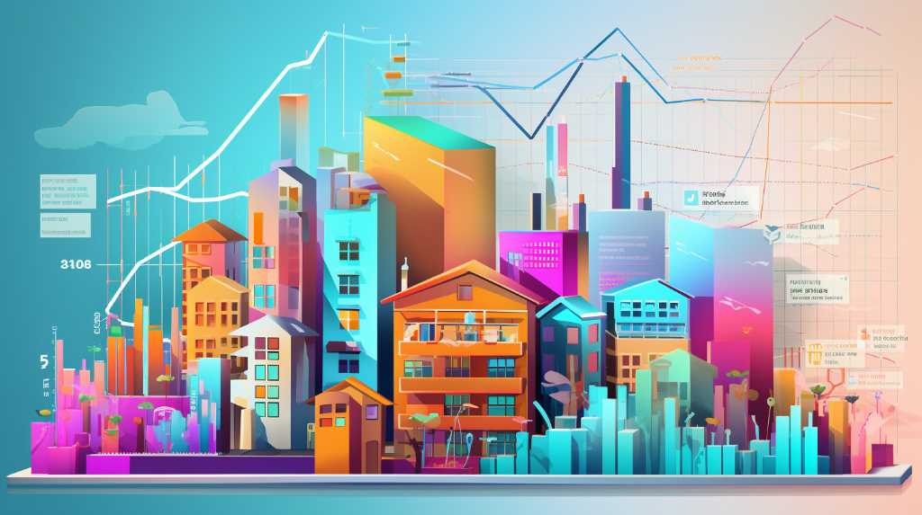 A 3d illustration of a city with graphs and buildings.