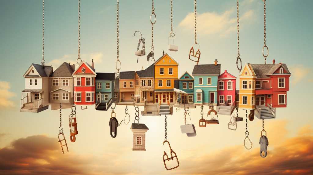 A collection of houses suspended from strings in the sky, amplifying multifamily cash flow experience.