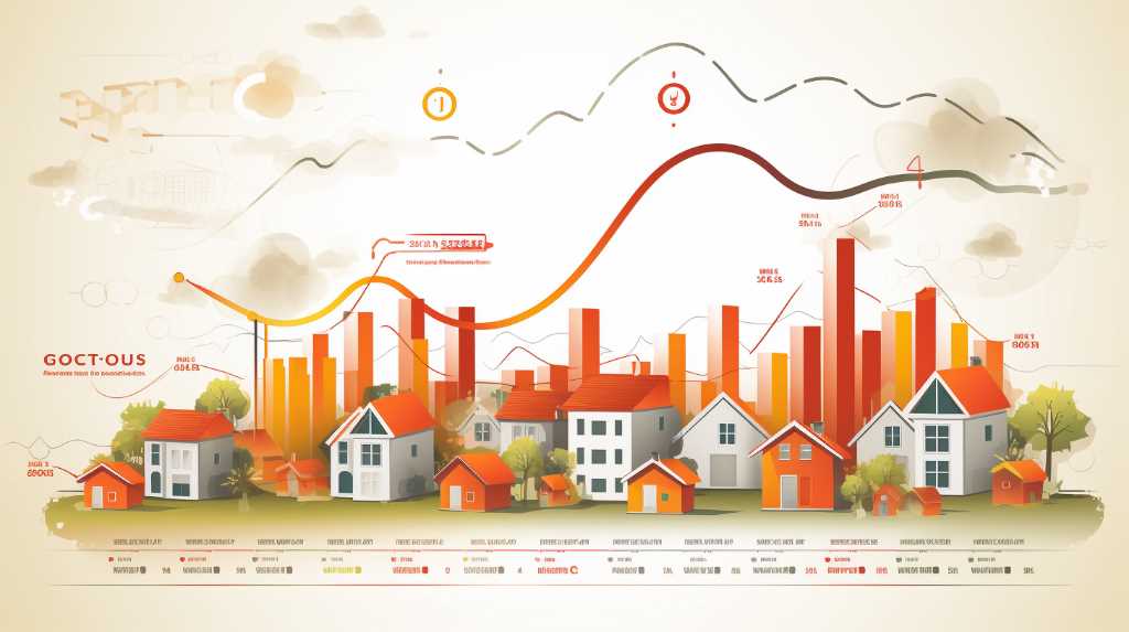 An illustration of a city with houses and graphs depicting the real estate market.