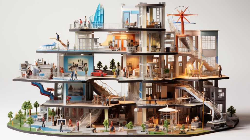 A model of a building with people on it, used in real estate market research tools.
