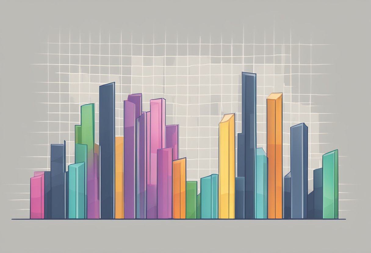 A vibrant cityscape with colorful bars and graphs contrasting against a sleek gray backdrop.